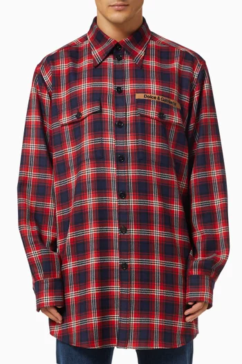 Check Shirt with Logo Patch in Wool