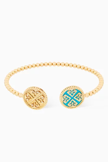 Lace Bangle with Diamonds & Turquoise in 18kt Yellow Gold      