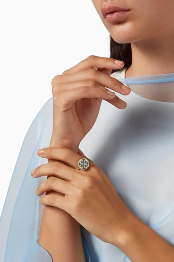 Lace Ring with Diamonds & Turquoise in 18kt Yellow Gold