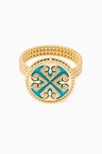 Lace Ring with Diamonds & Turquoise in 18kt Yellow Gold