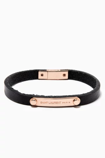 SAINT LAURENT ID Plaque Bracelet in Smooth Leather              
