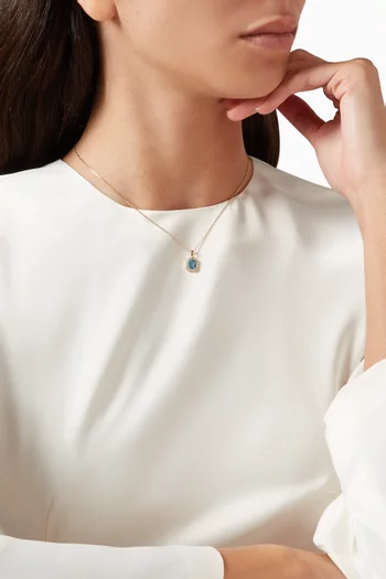 Emerald Cut Blue Topaz Necklace with Diamonds in 18kt Yellow Gold   