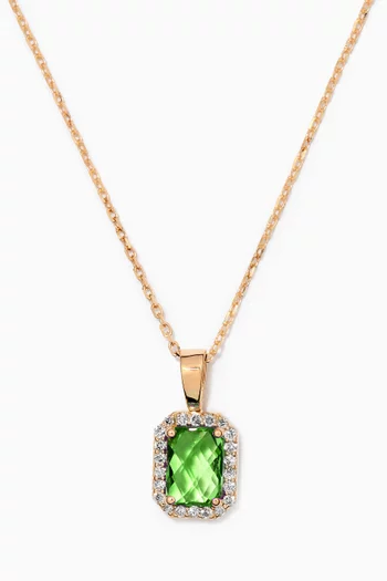 Emerald Cut Green Garnet Necklace with Diamonds in 18kt Rose Gold   