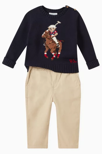 Embroidered Pony Chino Pants in Stretch Cotton  