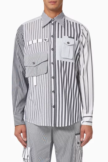 Multi-pocket Shirt in Mix Stripe Cotton   