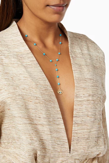 قلادة بتصميم حرف Y مزينة بحلية عين فيروز وذهب أصفر عيار 18