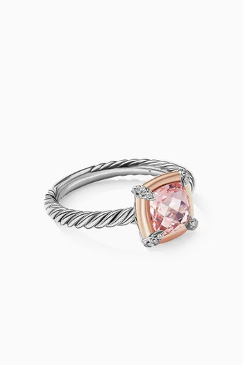 Petite Châtelaine® Morganite & Pavé Diamonds Ring with 18kt Rose Gold Bezel in Sterling Silver 