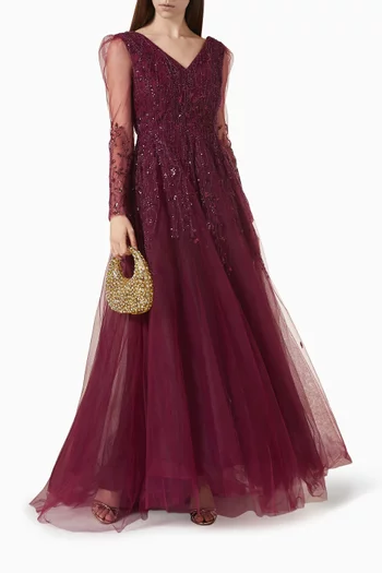 Illusion Beaded Gown in Tulle