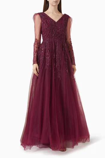 Illusion Beaded Gown in Tulle