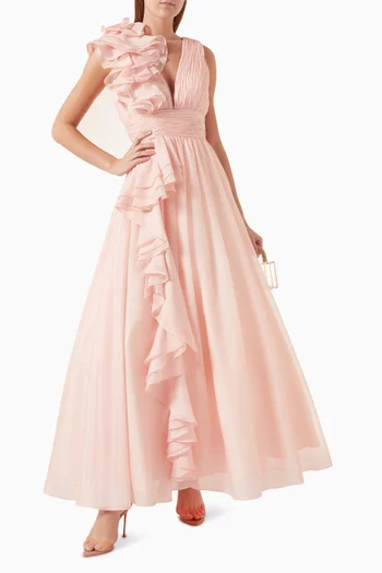 V-neck Ruffle Gown in Chiffon