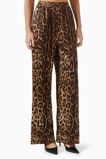 Leopard-print Wide-leg Pants in Stretch-silk