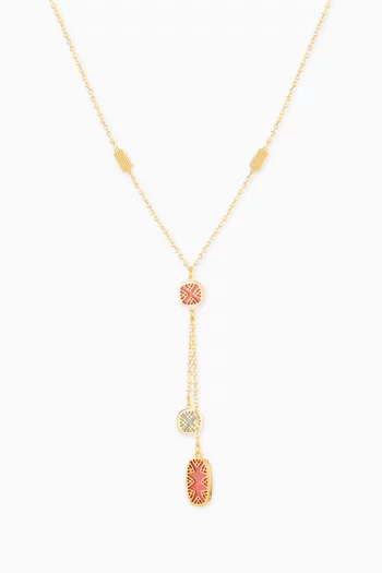 Amelia Alhambra Palace Mother of Pearl Two Tassels Necklace in 18kt Yellow Gold    