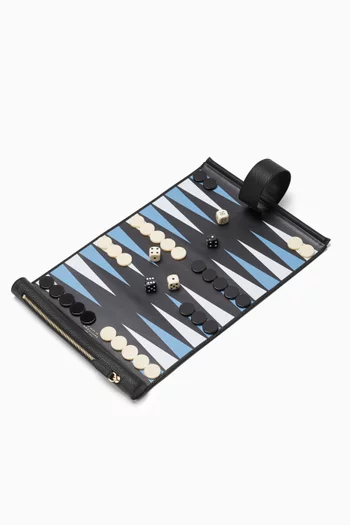 طاولة زهر مطوية للسفر من جلد بنقشة باناما بارزة