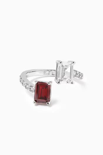 Double Emerald-cut CZ Ring in Rhodium-plated Brass