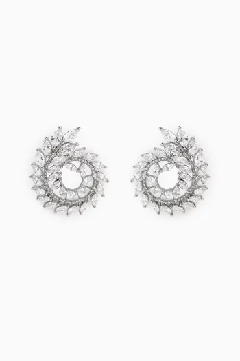 Marquise CZ Foliage Spiral Earrings in Rhodium-plated Brass