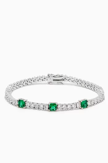 Triple Emerald Tennis Bracelet in Rhodium-plated Brass
