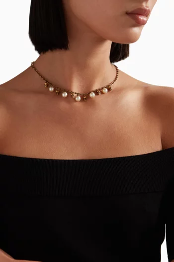 Pearly Skull Necklace in Brass  