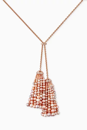 Bahar Double Tassel Diamond Necklace with Pearls in 18kt Rose Gold, Large   