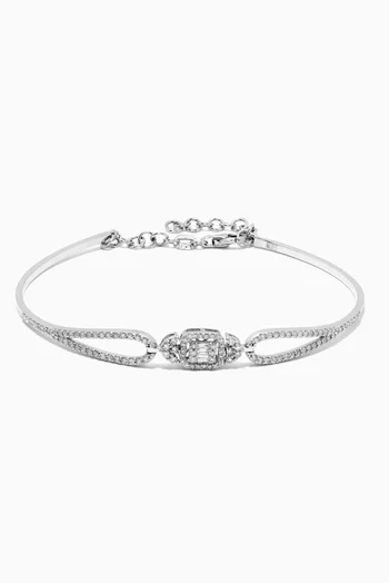 Floral Diamond Motif Pavé Band Bracelet in 14kt White Gold 