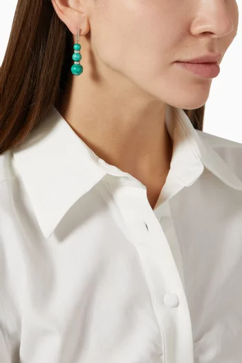 أقراط متدلية مرصعة بثلاثة أحجار ملاكيت كروية ذهب أصفر عيار 14‏