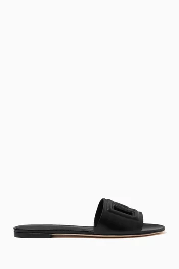 Bianca Sliders with DG Millennials Logo in Leather        