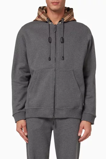 Check Hood Hoodie in Brushed-back Cotton Blend  