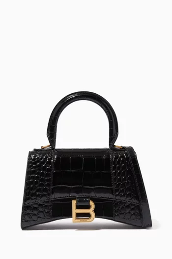 Hourglass XS Top Handle Bag in Shiny Crocodile Embossed Calfskin  