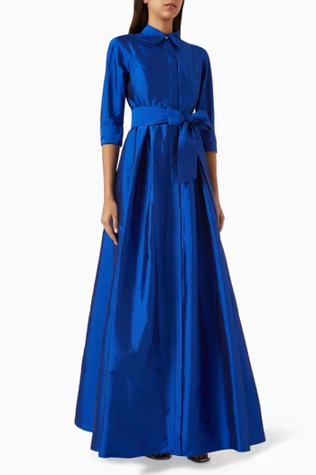 Belted Shirt Gown in Taffeta