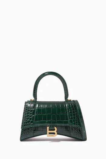 Hourglass Small Top Handle Bag in Shiny Crocodile Embossed Calfskin 