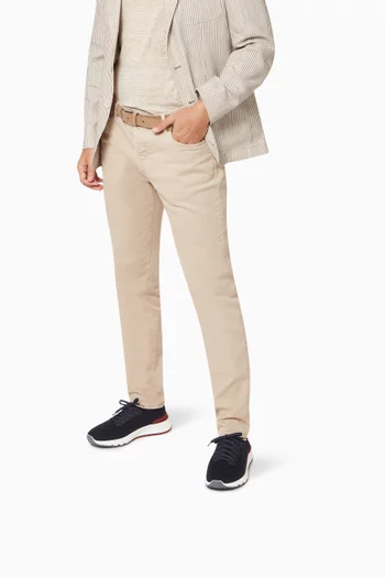 سنيكرز بتصميم أسفل الكاحل قطن منسوج وجلد عجل