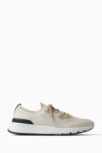 Low Top Sneakers in Perforated Cotton Knit