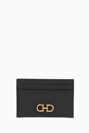 Gancini Card Holder in Hammered Calfskin   