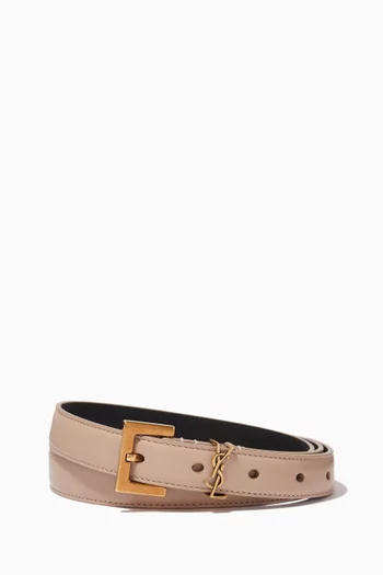 Monogram Narrow Belt with Square Buckle in Leather  
