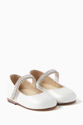Crystal Strap Ballerinas in Leather