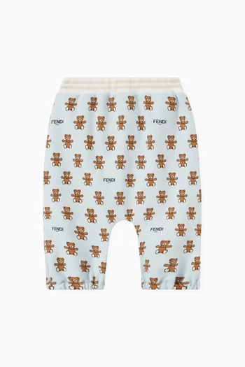 All-over Bear & Logo Print Sweatpants in Cotton 