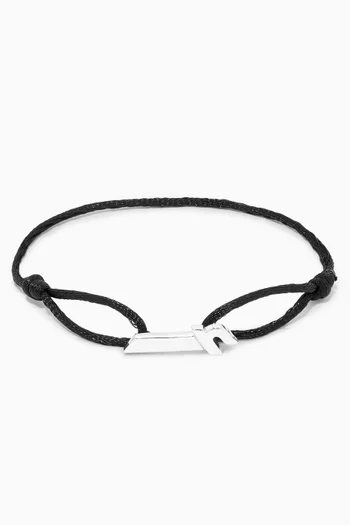 Arabic 'Alef' Letter Bracelet in Sterling Silver & Fabric