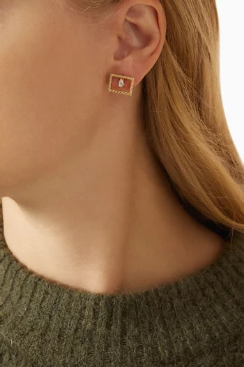 Rope Rectangle Diamond Stud Earring in 18kt Yellow Gold