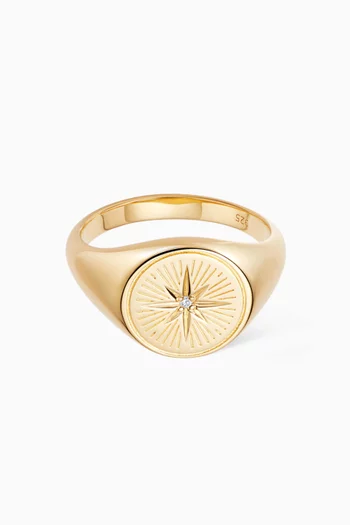 Celestial Compass Sapphire Signet Ring in 18kt Gold Vermeil
