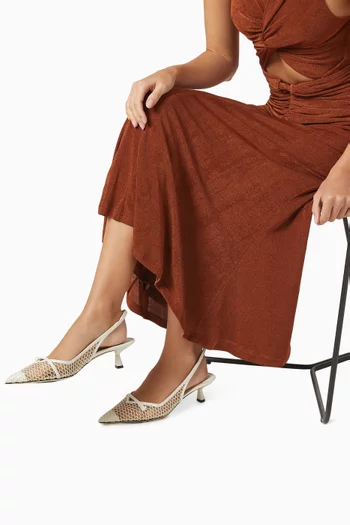 Amita Slingback Pumps in Fishnet Mesh & Napa    