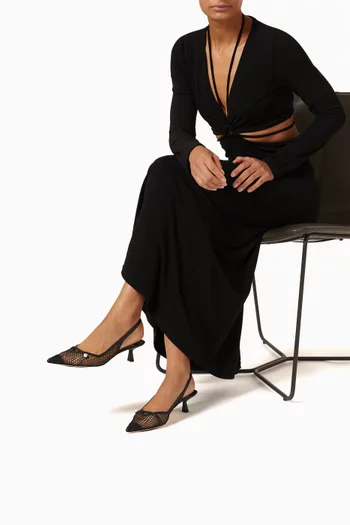 Amita Slingback Pumps in Fishnet Mesh & Napa  