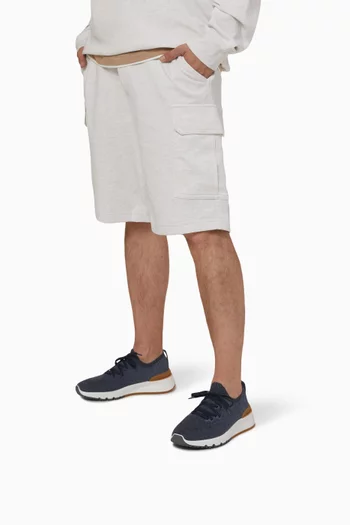 سنيكرز للجري نسيج قطن وجلد عجل لامع قليلاً