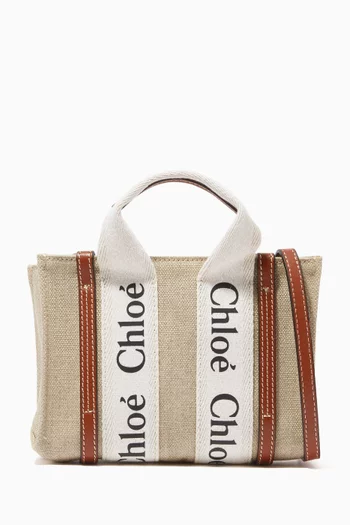 Woody Mini Tote Bag in Linen Canvas & Calfskin