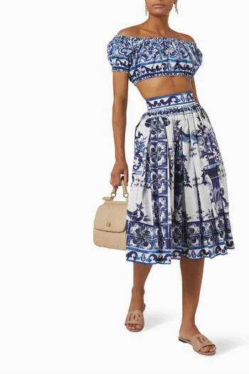 Majolica Print Midi Skirt in Poplin  