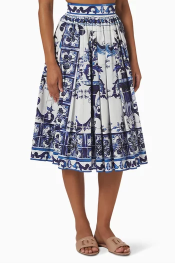 Majolica Print Midi Skirt in Poplin  