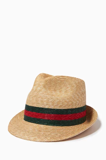 قبعة فيدورا مخططة قش منسوج