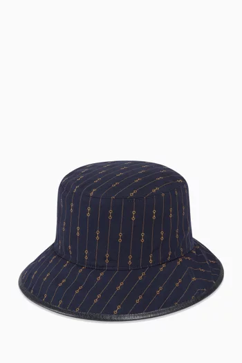 Reversible Bucket Hat in GG Canvas & Horsebit Striped Wool    