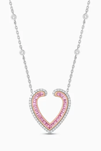 Aloria Sapphire Heart Necklace in 18kt White & Rose Gold