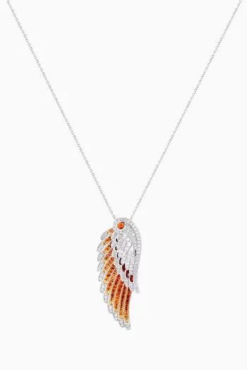 Wings Embrace Diamond & Sapphire Phoenix Slider Pendant Necklace in 18kt White Gold