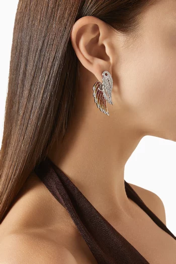 Wings Embrace Diamond & Sapphire Phoenix Drop Earrings In 18kt White Gold