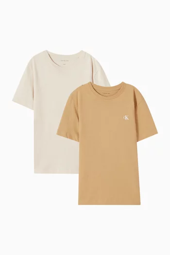 طقم تي شيرت بشعار الماركة قطن، قطعتان